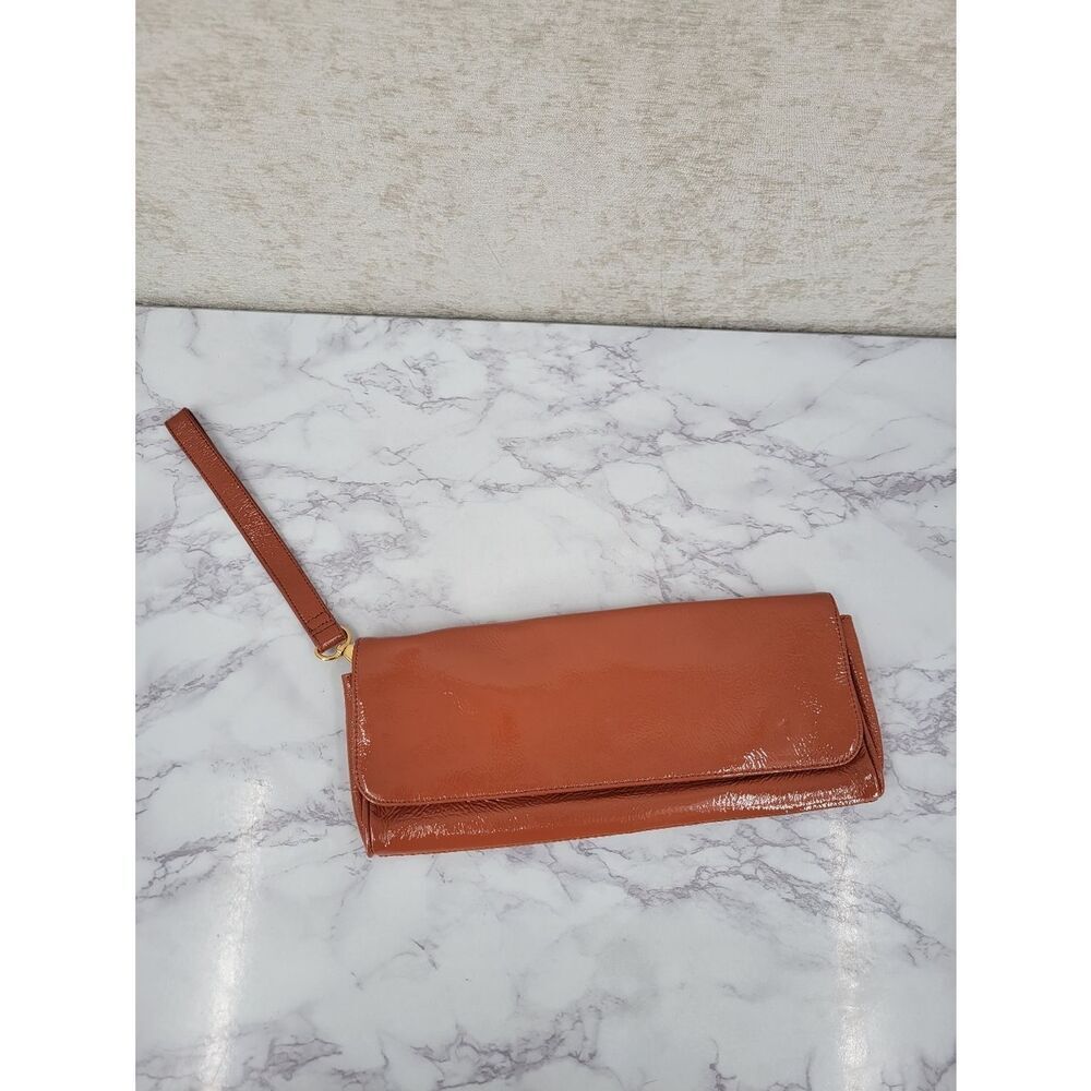 Hobo International Apricot Patent Leather Clutch Bag Small Rectangle Fold over